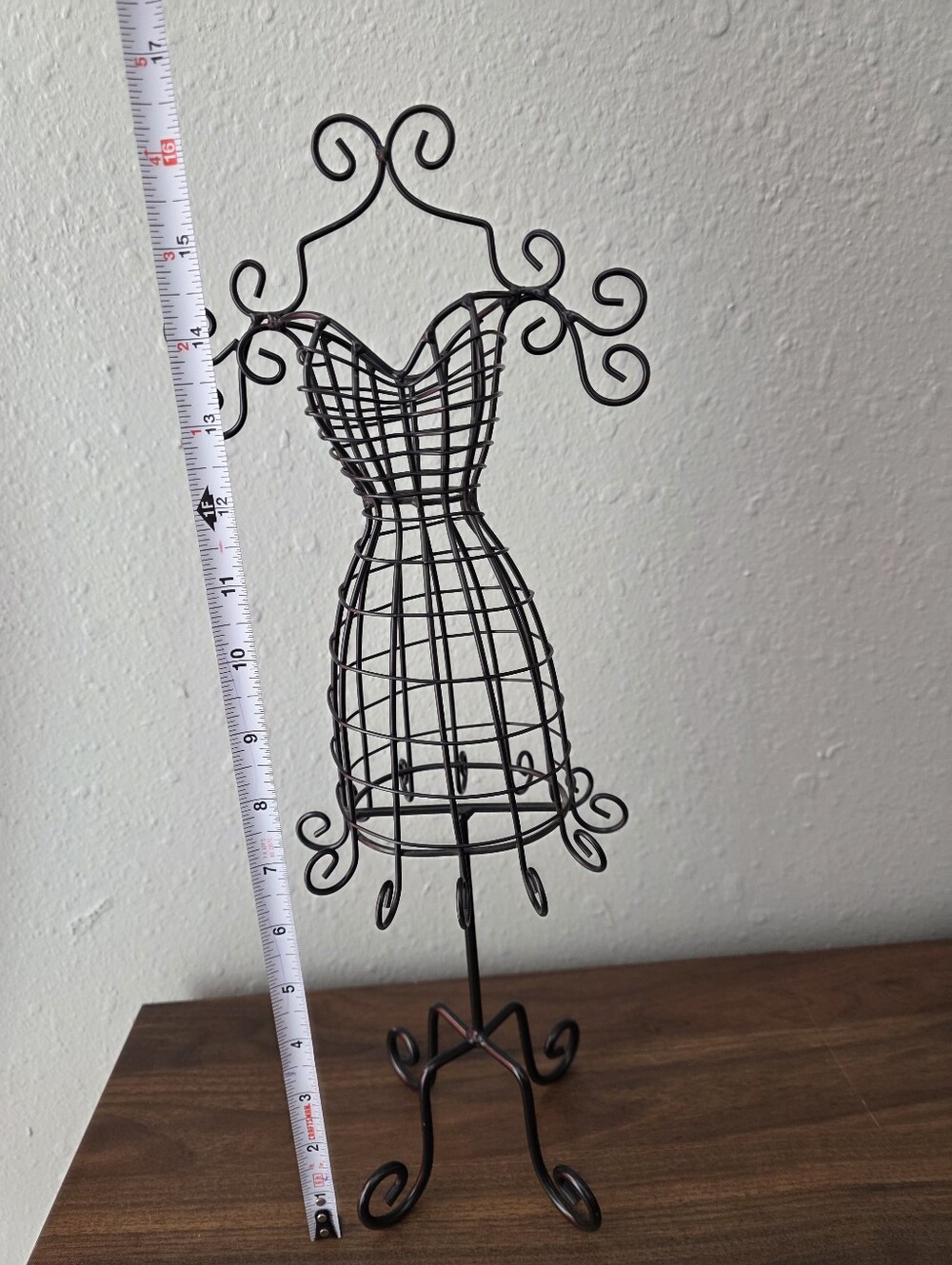 Black Metal Wire Dress Form Vintage Style Jewelry Display Stand 16 1/2” Tall